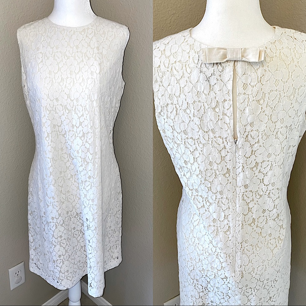 Anthropologie Tabitha | White Lace Bow Back Shift Dress